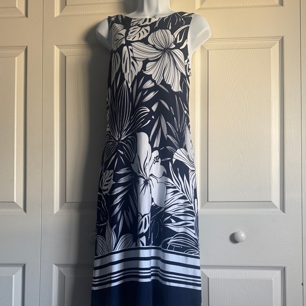 Tommy Bahama Navy and White Floral Midi Dress